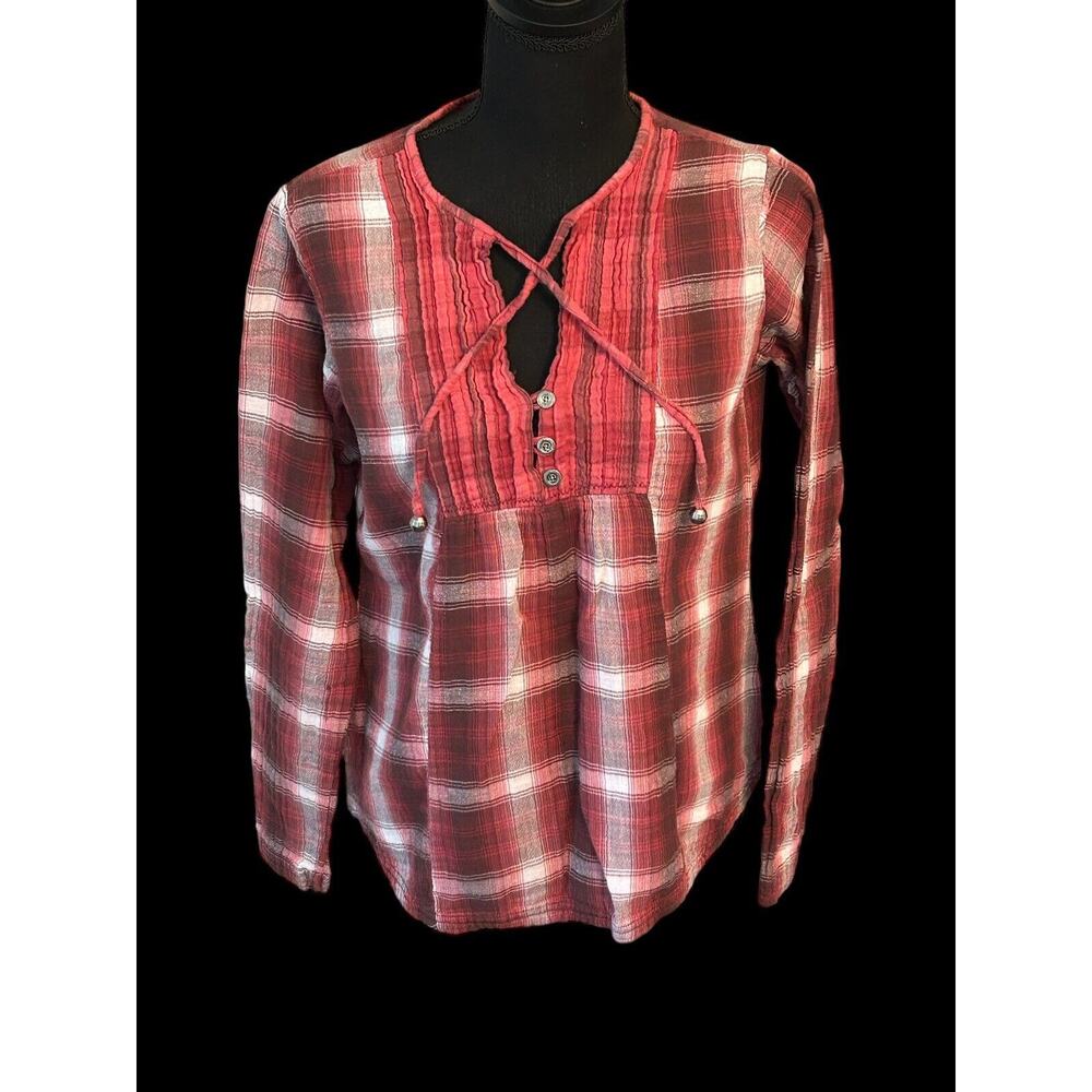 PrAna Womens Flannel‎ Top Plaid Red Shirt Size Small